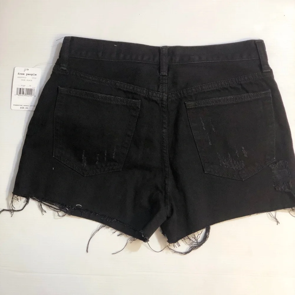 Free People Womens Black Denim Sofia Cutoff Shorts